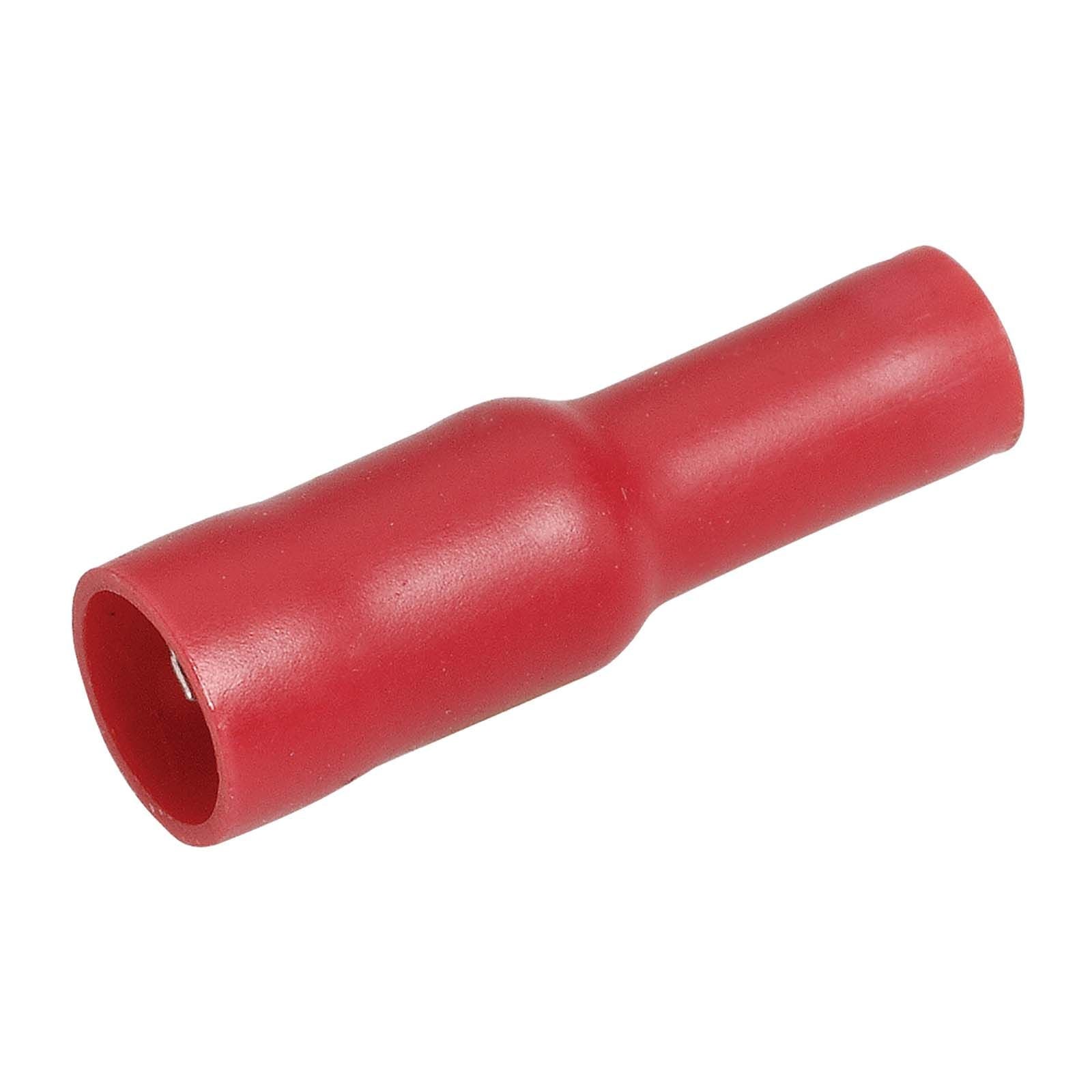 Male and female bullet terminal connectors for quick, reliable wire connections in automotive, marine, and electrical systems. Designed for fast disconnection and strong conductivity. Crimp-style, available in assorted colors and sizes. Premium quality connectors from Rimal Marine. 4.0MM FEMALE BULLET TERMINAL RED