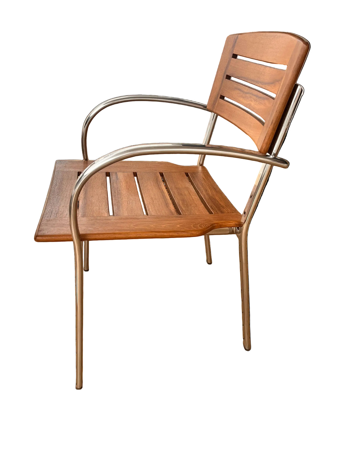 Close up of Burma teak slatted seat on luxury yacht chair in UAE