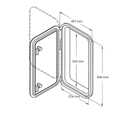 CANSB 180-degree opening hatch sized 606mm x 357mm – marine-grade UV-resistant access hatch with secure locking, ideal for deck and compartment use on boats, yachts, and RVs.

