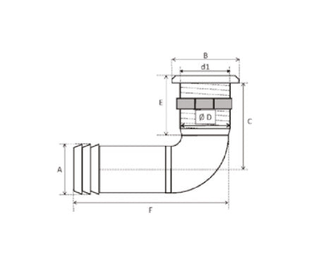 CANSB 90-degree marine thru-hull fitting with a durable stainless steel cover for sleek, corrosion-resistant performance. Ideal for right-angle plumbing installations below the waterline on boats and yachts. Suitable for both intake and drainage in harsh saltwater conditions.