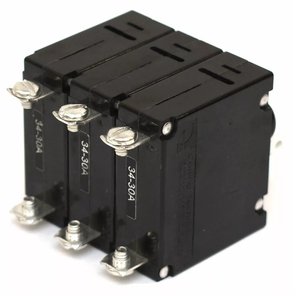 CARLING B Series compact circuit breaker, rated 5–50A with 1/2/3 pole options. Handles up to 277VAC and 80VDC. Durable design with black actuator, suitable for marine, automotive, and industrial electrical protection needs. Supplied by Rimal Marine.