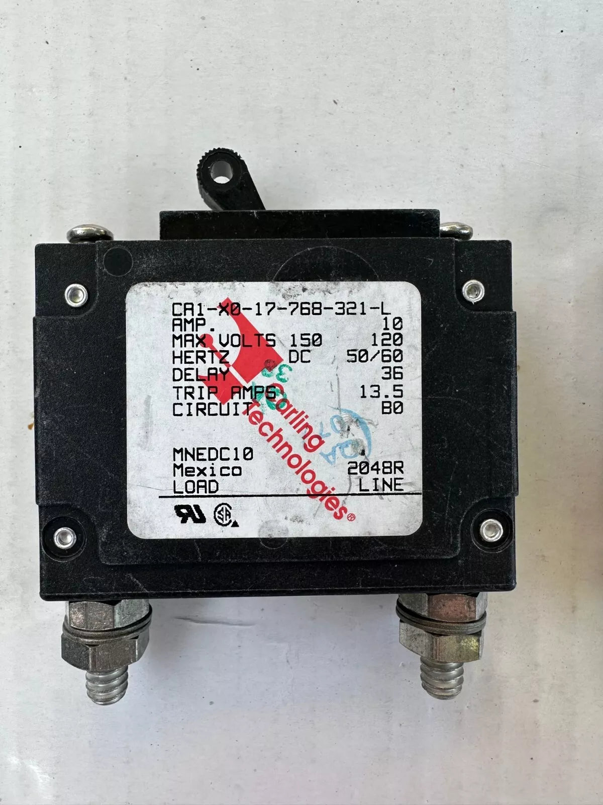 CARLING Technologies C Series circuit breaker, 50–100A, available in 1/2/3 pole configurations. Rated for 240VAC and 80VDC applications, features a robust black actuator. Designed for marine, vehicle, and industrial electrical systems. Supplied by Rimal Marine.