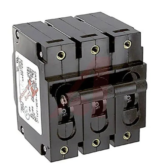 CARLING Technologies C Series circuit breaker, 50–100A, available in 1/2/3 pole configurations. Rated for 240VAC and 80VDC applications, features a robust black actuator. Designed for marine, vehicle, and industrial electrical systems. Supplied by Rimal Marine.

