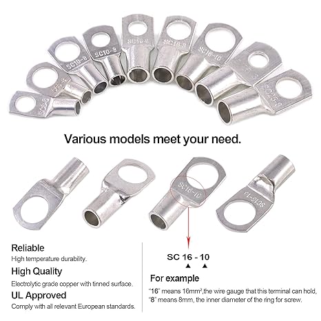 Cable Lug Tin-Plated Ring Terminal Set – high-quality battery terminals designed for secure and reliable crimping connections. Tin-plated for corrosion resistance and enhanced conductivity. Suitable for marine, automotive, and industrial battery applications. Available at Rimal Marine.
