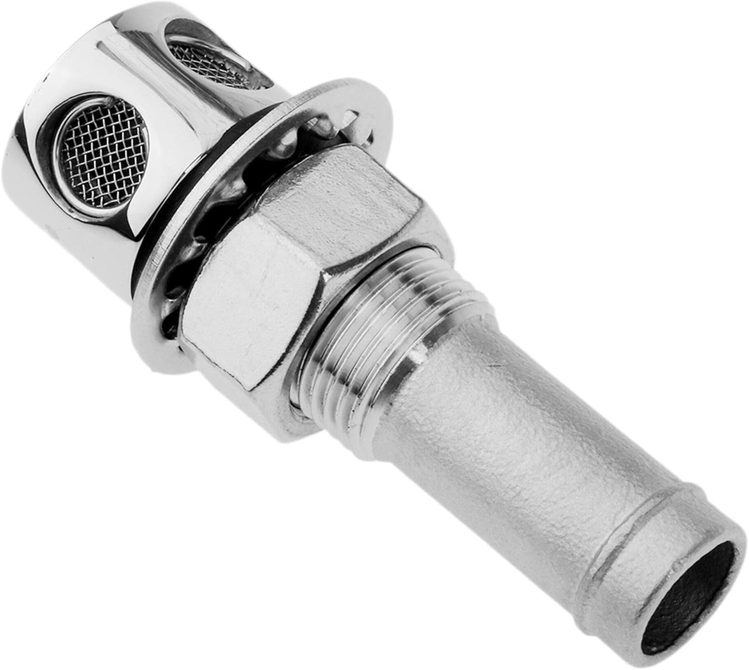 Marine tank vent made of chrome-plated brass with a 15.9mm (5/8") hose I.D. and integrated monel screen to filter debris and insects. Designed for use in hulls up to 25.4mm (1") thick. Suitable for fuel, water, or waste tank venting on yachts, sailboats, and powerboats.