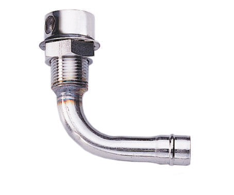 Marine tank vent made from chrome-plated brass with a 15.9mm (5/8") hose I.D. Includes upward-facing monel mesh screen for maximum airflow in protected installations. Ideal for fuel, water, or waste tank venting on boats. Corrosion-resistant and hull compatible up to 12.7mm thick.

