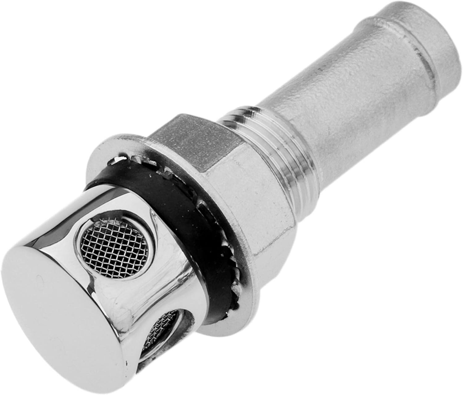 Marine tank vent constructed from chrome-plated brass for durability and corrosion resistance. Includes a 15.9mm (5/8") hose I.D. and monel mesh screen to block debris. Compatible with hulls up to 12.7mm thick. Ideal for fuel, water, or waste tank ventilation on marine vessels.