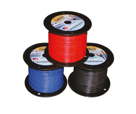 Cobra Extra Flexible Marine Boat Wiring Cable 1.5mm² (16AWG) available in red, black, and blue colors. High-performance cable built for marine applications with excellent conductivity, oil/UV resistance, and flexibility for easy installation.