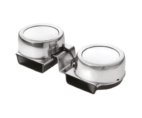 110dB dual-tone marine horn with high and low tones, powered by 12V DC. Made with polished stainless steel for corrosion resistance and marine durability. Ideal for boats and yachts, delivering powerful sound and long-lasting performance in harsh environments.

