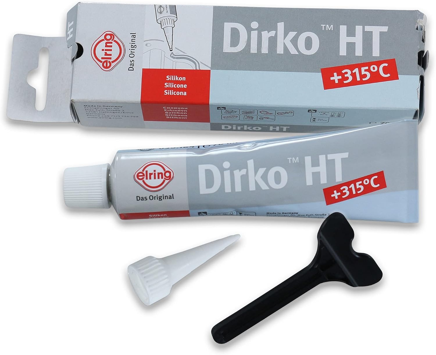 Product image of Elring 036.164 DIRKO Grey Silicone Sealant tube, a high-temperature resistant RTV silicone ideal for sealing engine components, oil pans, valve covers, and more. Offers excellent adhesion, flexibility, and resistance to oil, water, and vibration.


