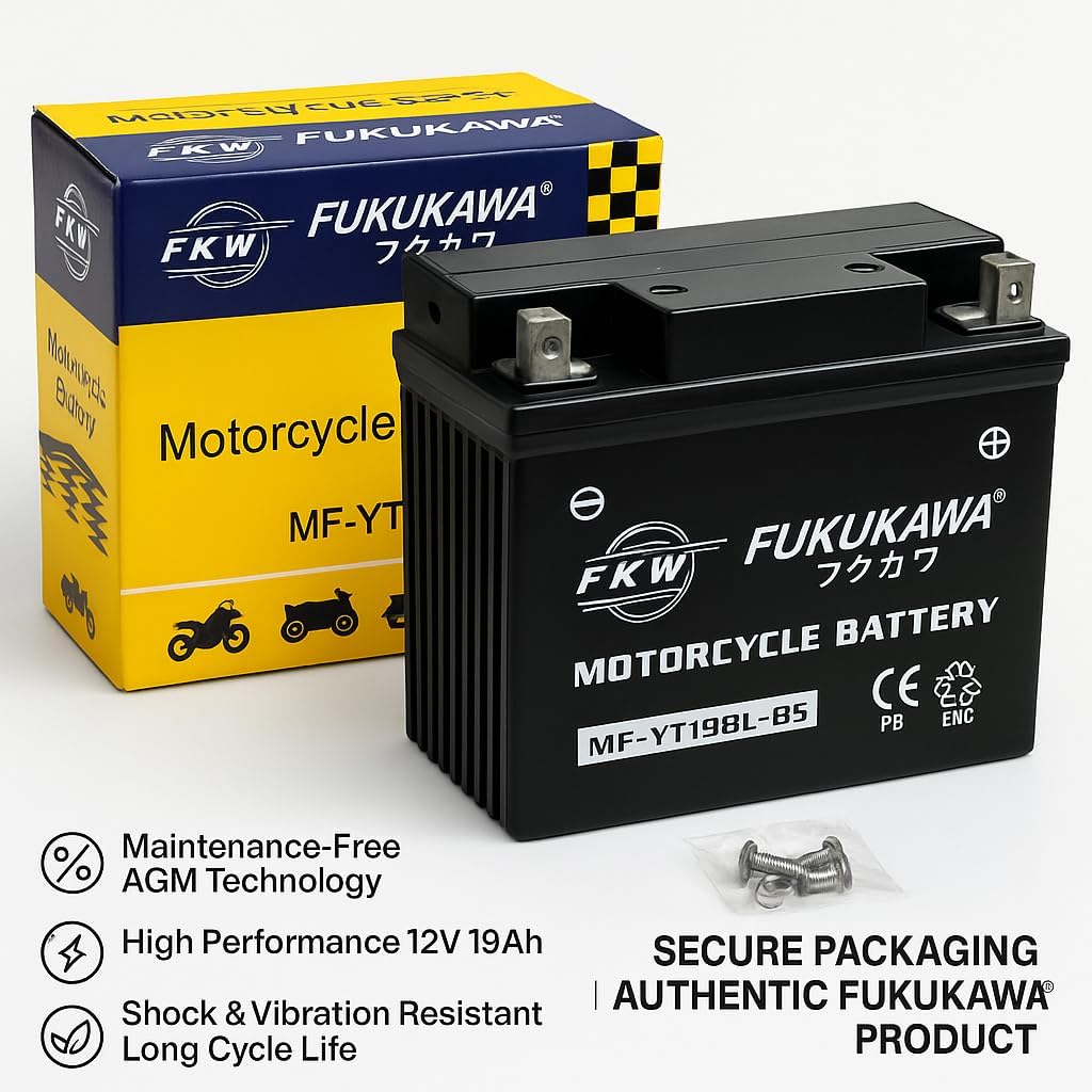 FUKUKAWA MF-YT19BL-BS 12V 19Ah Maintenance-Free Jet Ski & Motorcycle Battery – Durable Lead Acid Power Sports Battery Available in Rimal Marine
