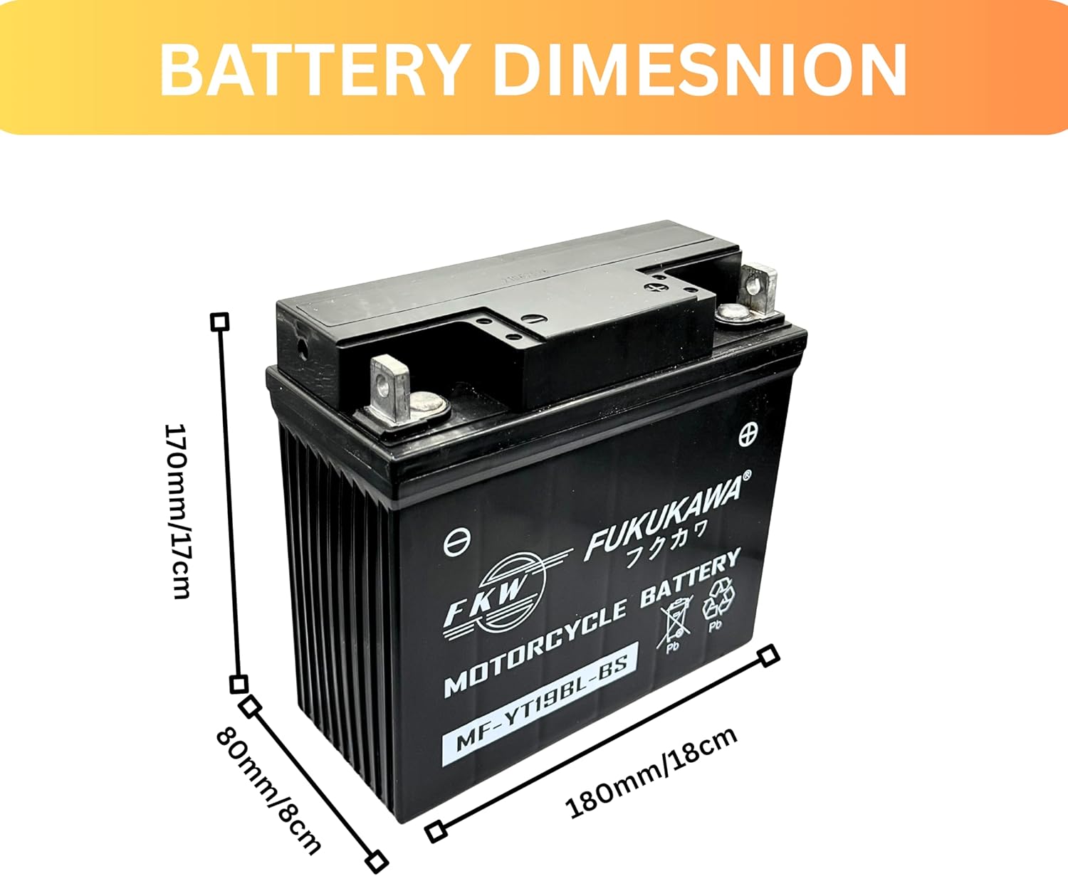 FUKUKAWA MF-YT19BL-BS 12V 19Ah Maintenance-Free Jet Ski & Motorcycle Battery – Durable Lead Acid Power Sports Battery Available in Rimal Marine