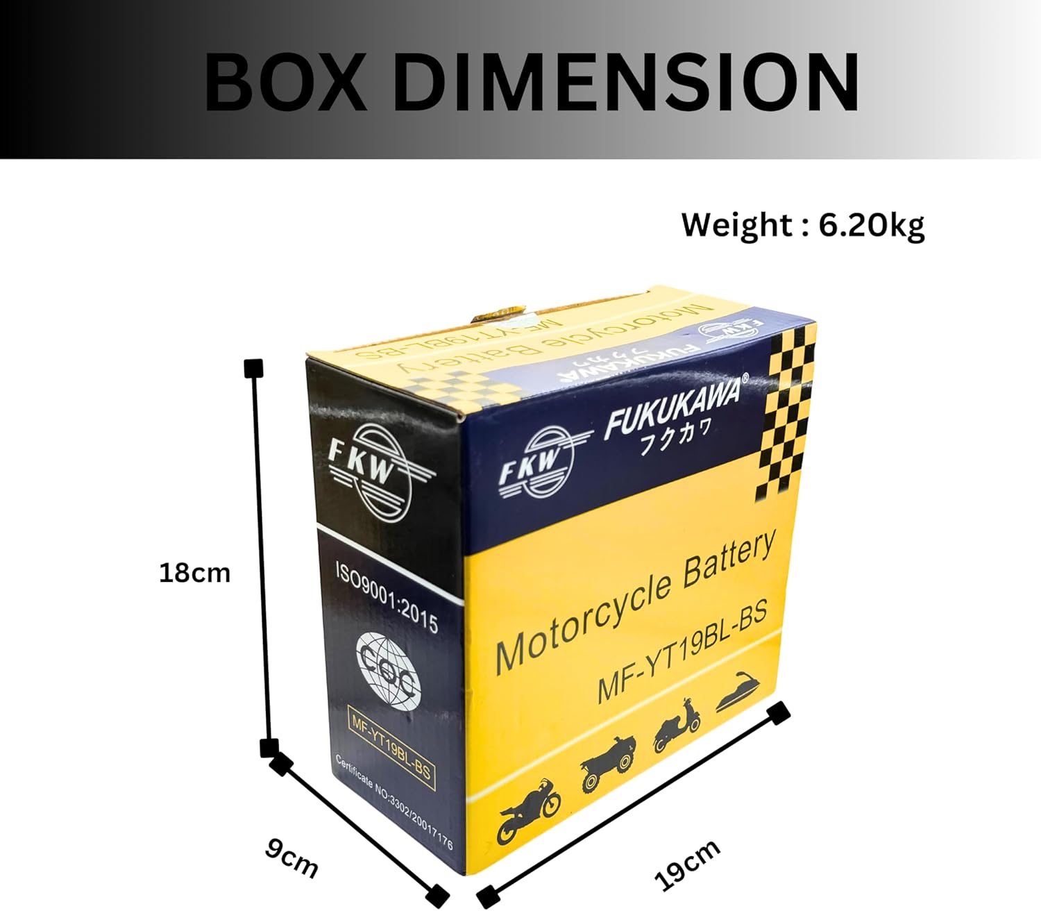 FUKUKAWA MF-YT19BL-BS 12V 19Ah Maintenance-Free Jet Ski & Motorcycle Battery – Durable Lead Acid Power Sports Battery Available in Rimal Marine