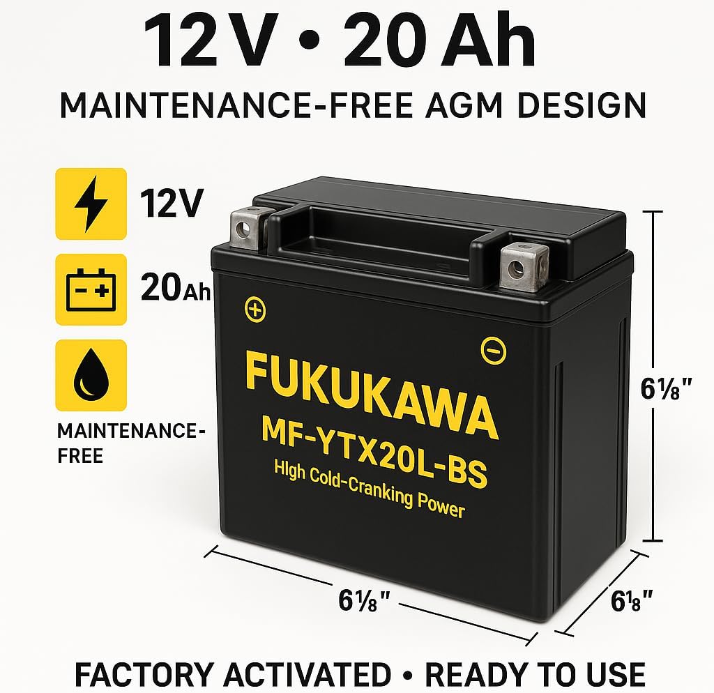 FUKUKAWA MF-YTX20L-BS 12V 20Ah Jet Ski Battery Maintenance-Free AGM for Motorcycles, ATVs & UTVs – Available in Rimal Marine