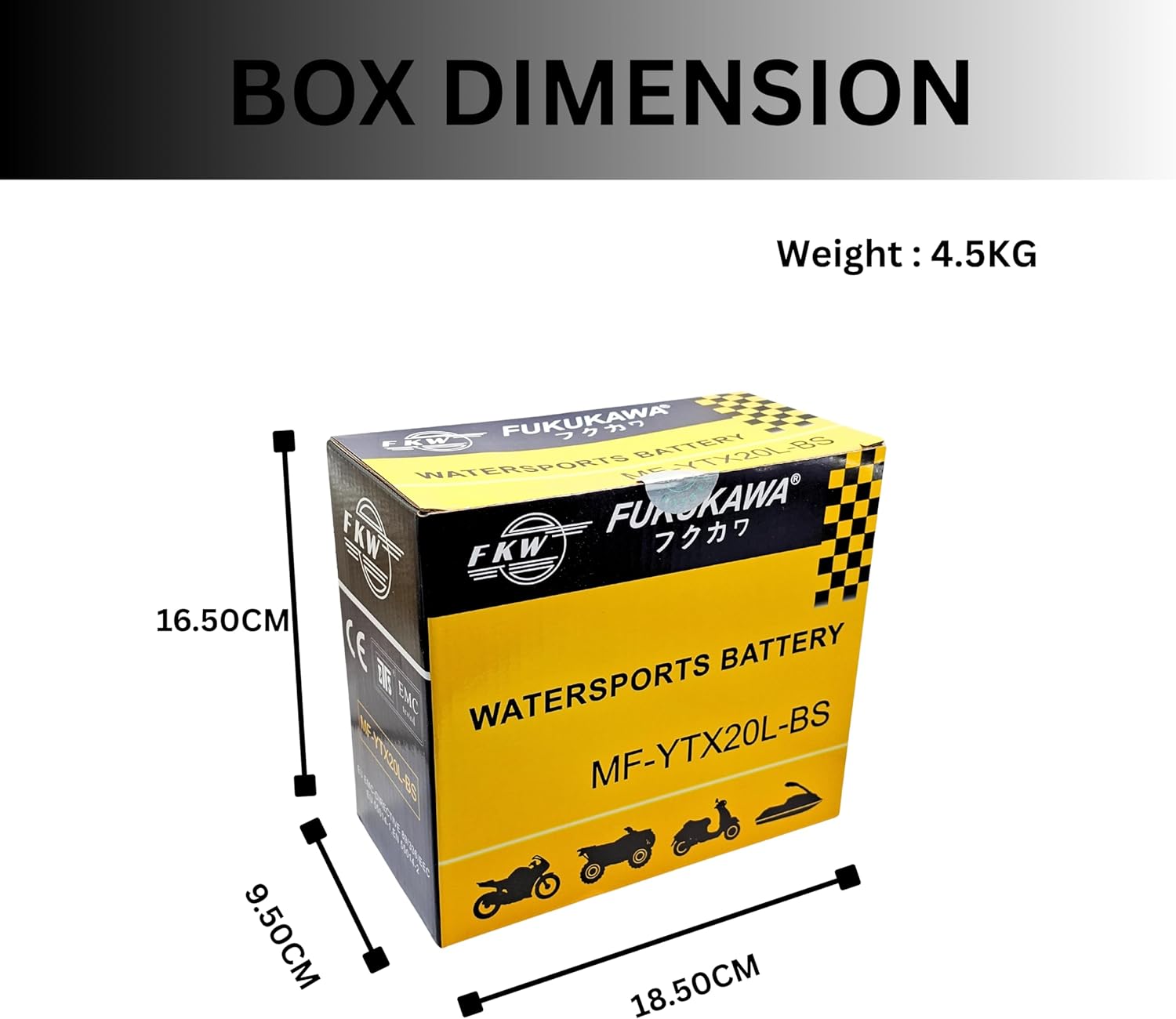 FUKUKAWA MF-YTX20L-BS 12V 20Ah Jet Ski Battery Maintenance-Free AGM for Motorcycles, ATVs & UTVs – Available in Rimal Marine