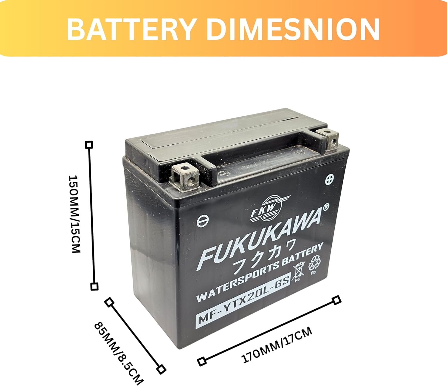 FUKUKAWA MF-YTX20L-BS 12V 20Ah Jet Ski Battery Maintenance-Free AGM for Motorcycles, ATVs & UTVs – Available in Rimal Marine