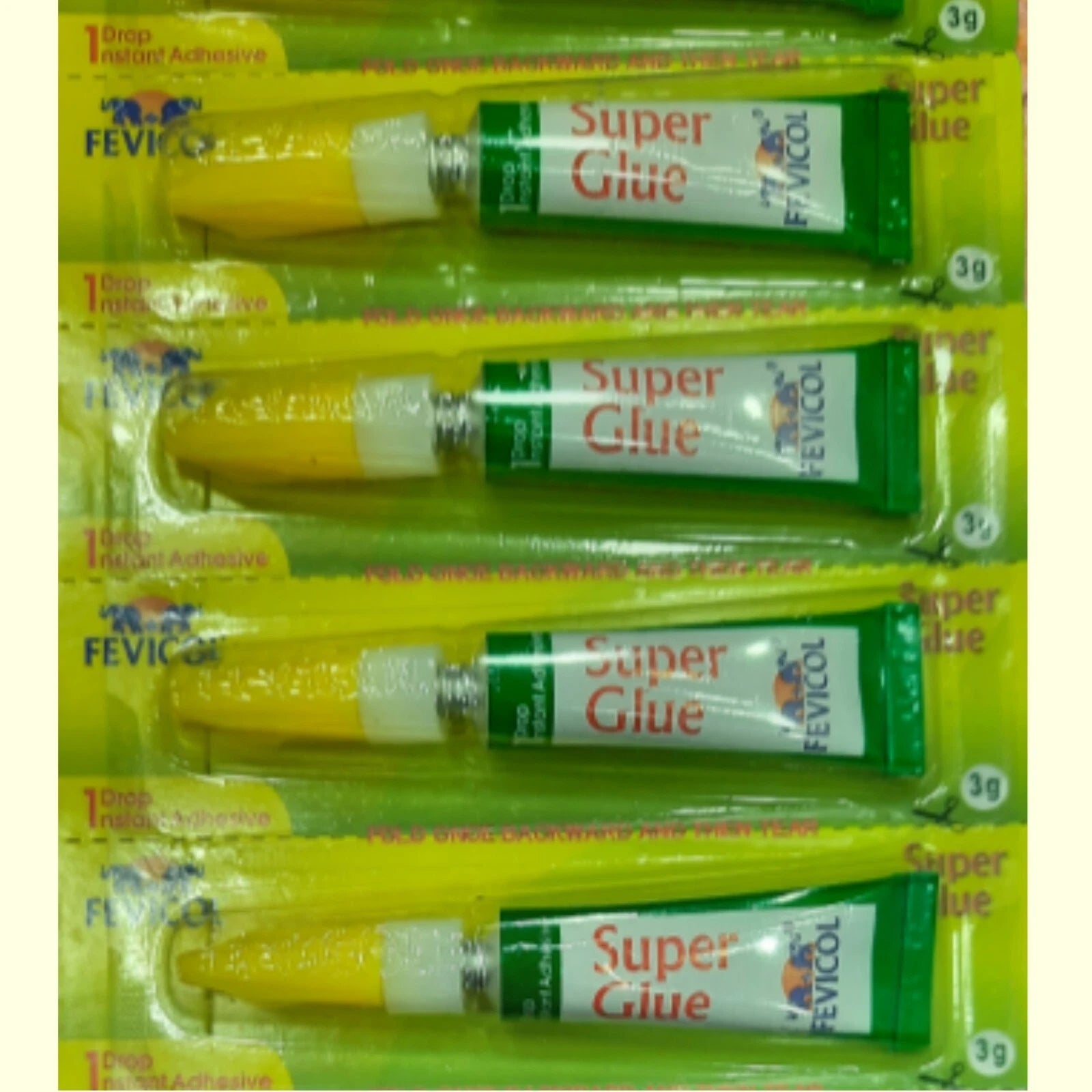 Fevicol Super Glue 3g x 4-Pack—fast-drying, high-strength adhesive ideal for quick repairs. Bonds plastic, metal, wood, rubber, ceramic, and more in seconds. Compact 3g tubes with precision nozzles for easy application—perfect for home, office, or DIY use.
