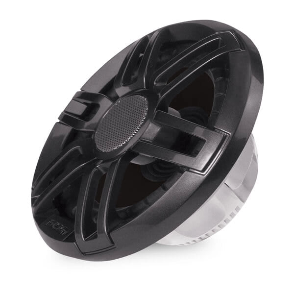 Fusion® Stereo and Speaker Kit featuring the MS-RA210 marine stereo, 6.5" XS Series sports gray marine speakers, stealth antenna, speaker wires, dust cover, power and audio harnesses, NMEA 2000® cable, and full mounting hardware for marine audio installations.

