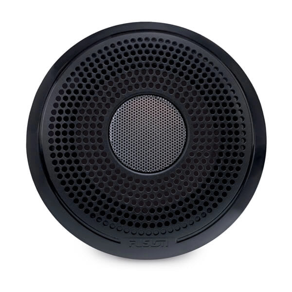 Pair of Fusion® XS-F40CWB 4" marine speakers featuring interchangeable classic black and white grilles, engineered for clear audio and marine durability. Compact, waterproof, and UV-resistant design ideal for boats, yachts, and outdoor marine environments.

