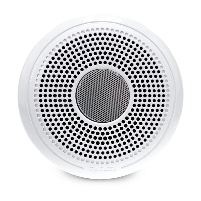 Pair of Fusion® XS-F40CWB 4" marine speakers featuring interchangeable classic black and white grilles, engineered for clear audio and marine durability. Compact, waterproof, and UV-resistant design ideal for boats, yachts, and outdoor marine environments.

