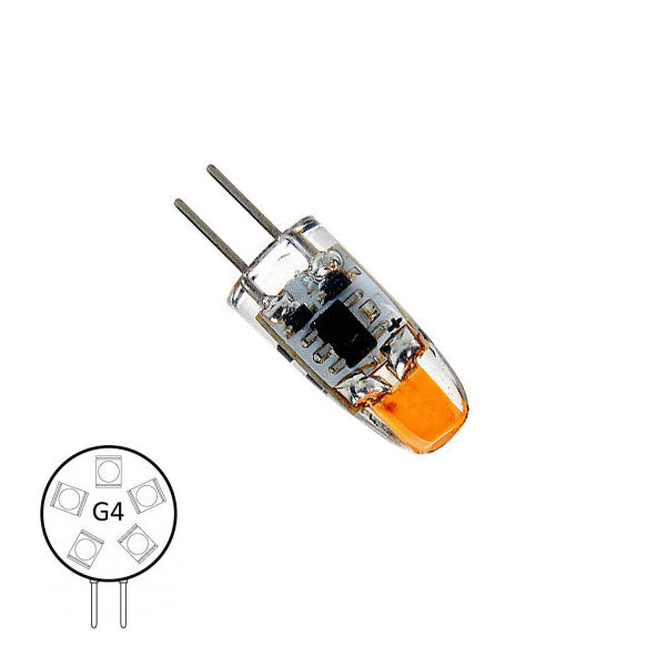 G4-COB1-WW G4 LED Bulb – durable, warm white COB LED bulb designed for efficient marine and automotive lighting. Provides bright illumination with low energy use and long-lasting performance. Suitable for various indoor and outdoor applications. Available at Rimal Marine.