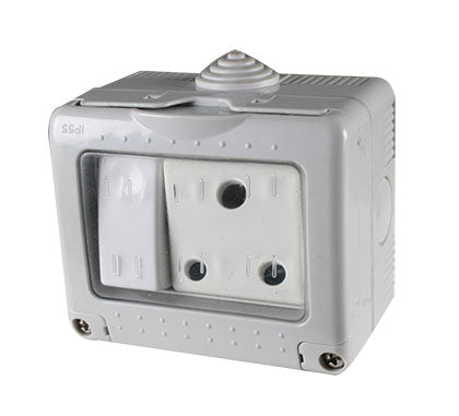 GEWISS waterproof 15A switch socket GW27852G with IP55 rating provides durable, weather-resistant power access for marine, outdoor, and industrial use. Built for safe and efficient operation in harsh environments. Available in Rimal Marine.