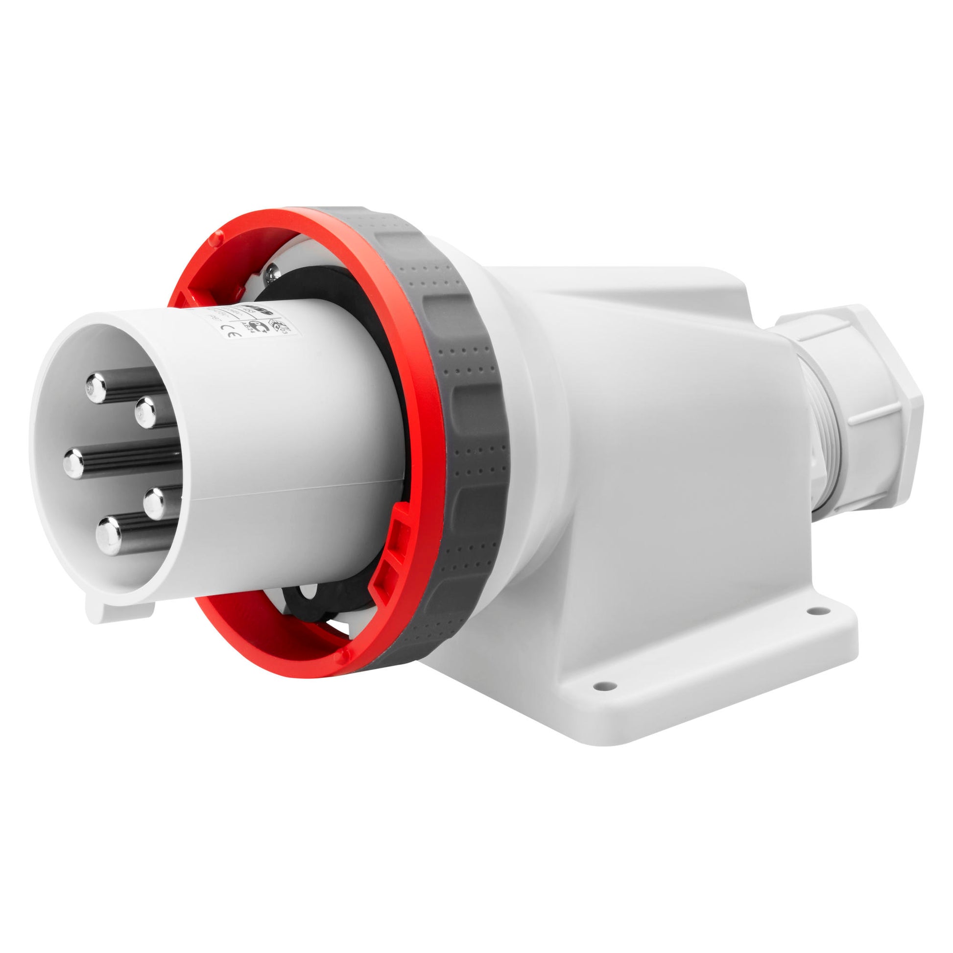 Image of GEWISS 90 Degree Inlet 125A 3P+E 400V IP67 GW60460 – a rugged high-current waterproof inlet for industrial and marine-grade power distribution, offering long-lasting performance under extreme conditions. Supplied by Rimal Marine.

