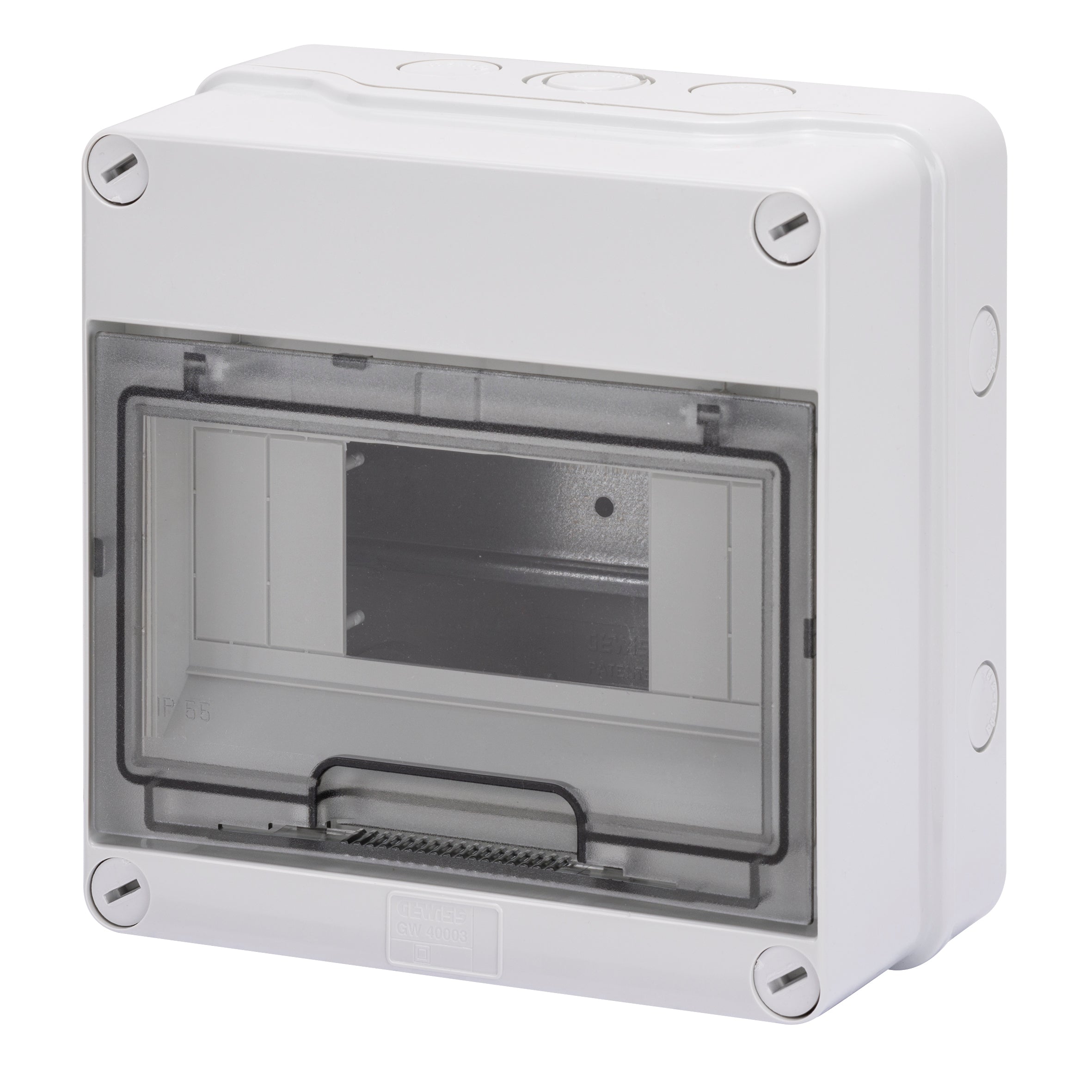 GEWISS ENCLOSURE 8M IP55 GW40003 – surface-mounted enclosure pre-arranged for terminal blocks and breakers. IP55-rated for outdoor and marine use, with 8-module capacity. Compact, durable, and weatherproof design. Available at Rimal Marine.

