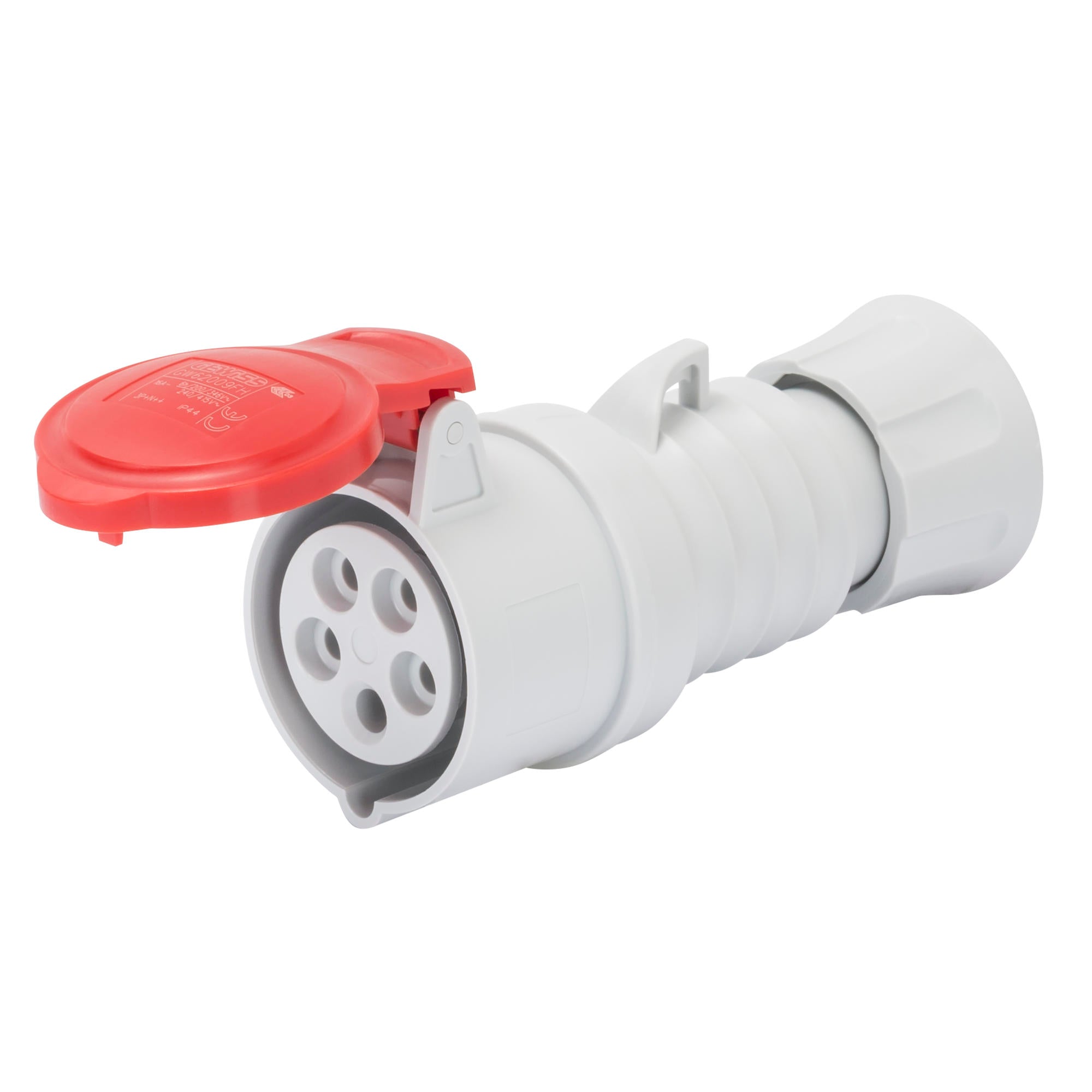 GEWISS GW62009H industrial connector with 16A rating, 3P+N+E, 400V, IP44 splash-proof protection, and 1V color coding. Quick Fix system enables fast, safe, and reliable tool-free installation. Suitable for marine, industrial, and commercial electrical setups. Robust design. Supplied by Rimal Marine.