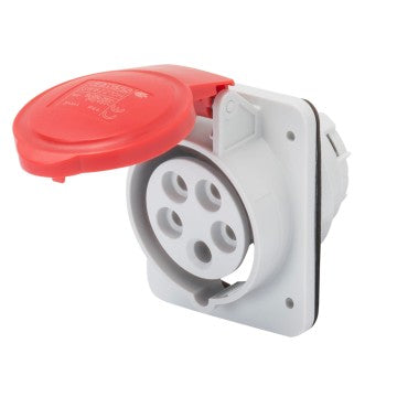 GEWISS GW62210H socket rated 16A, 3P+N+E, 400V with IP44 splash-proof design and Quick Fix panel mounting for fast and secure installation. Suitable for industrial and commercial environments needing reliable and weather-resistant electrical connections. Supplied by Rimal Marine.