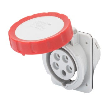 GEWISS GW62232H socket rated 16A, 3P+N+E, 400V with IP67 waterproof rating and Quick Fix panel mounting for fast, secure installation. Designed for marine and industrial use with robust, weatherproof housing. Ensures safe, reliable electrical connections. Supplied by Rimal Marine.