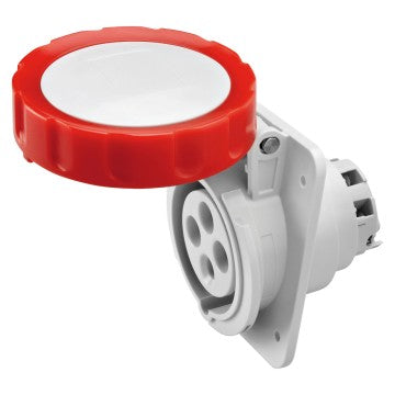 GEWISS GW62242H socket rated 32A, 3P+E, 400V with IP67 waterproof housing and Quick Fix panel mounting for fast, secure installation. Ideal for marine and industrial environments needing rugged, reliable, weatherproof electrical connections. Supplied by Rimal Marine.