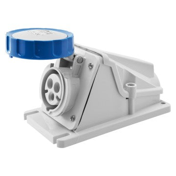 GEWISS GW62499 socket rated 16A, 2P+E, 220V with IP67 waterproof housing. Perfect for marine, commercial, and industrial uses requiring durable, weatherproof, and secure electrical connections. Robust design for safe and reliable performance. Supplied by Rimal Marine.