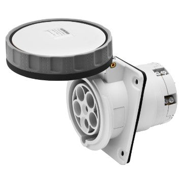 GEWISS GW63255H socket rated 63A, 3P+E, 500V with IP67 waterproof protection and panel mounting design. Built for reliable, safe electrical connections in industrial and marine settings. Durable housing withstands harsh conditions. Supplied by Rimal Marine.
