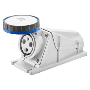 GEWISS GW63522 socket rated 63A, 2P+E, 230V with IP67 waterproof housing. Built for marine and industrial environments needing secure, weatherproof electrical connections. Features robust construction for durability and safety. Supplied by Rimal Marine.