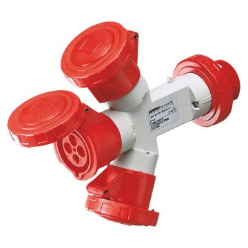 GEWISS triple outlet socket GW64028 with 16A rating, 3P+N+E, 400V, and IP67 waterproof protection for secure power distribution in harsh marine and industrial environments. Features durable housing and reliable connections. Supplied by Rimal Marine.

