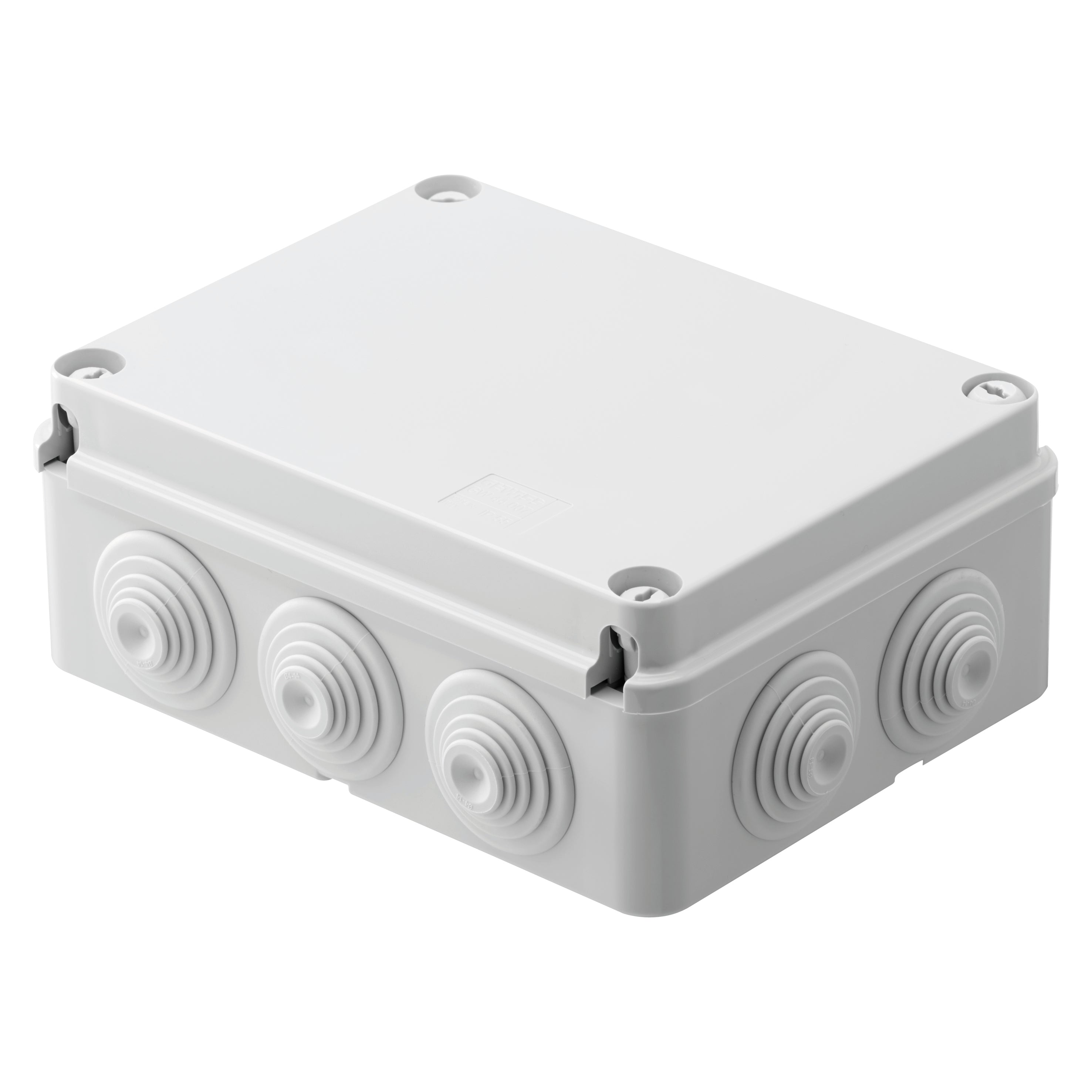 GEWISS JUNCTION BOX IP55 GW44007 – weatherproof junction box measuring 190x140x70 mm, with cable glands for safe wiring management. IP55 protection ensures resistance against dust and water. Suitable for marine, industrial, and outdoor use. Available at Rimal Marine.