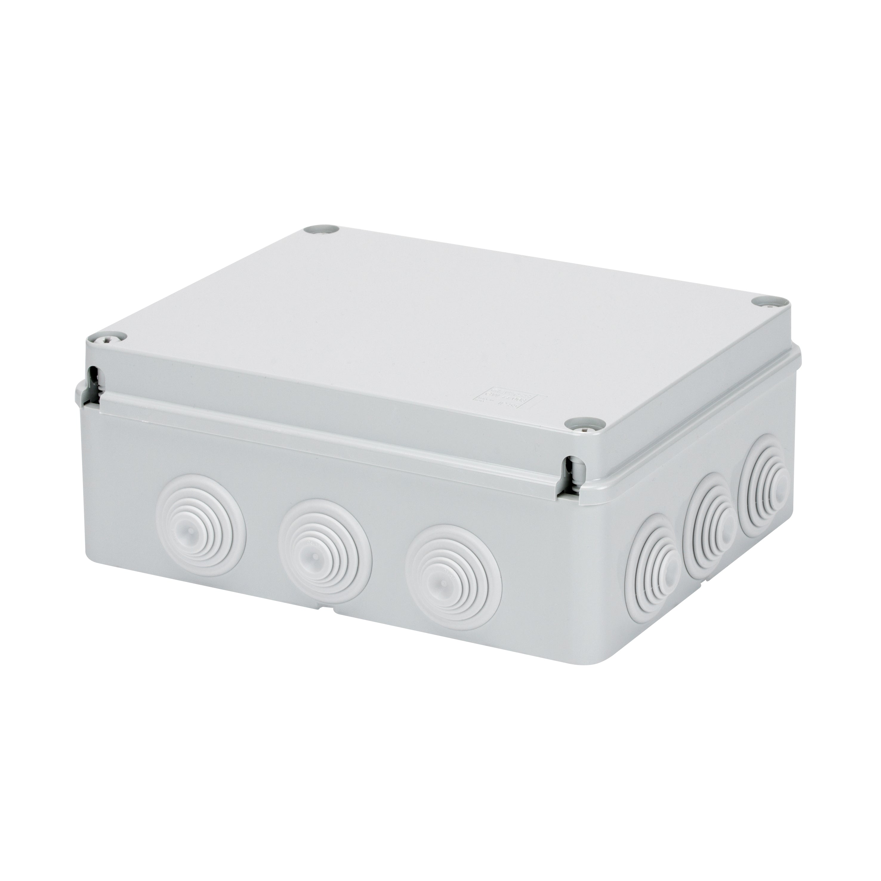 GEWISS JUNCTION BOX IP55 GW44008 – weatherproof junction box 240x190x90 mm with cable glands for efficient cable management. IP55 protection ensures resistance to dust and water. Ideal for marine, industrial, and outdoor applications. Available at Rimal Marine.

