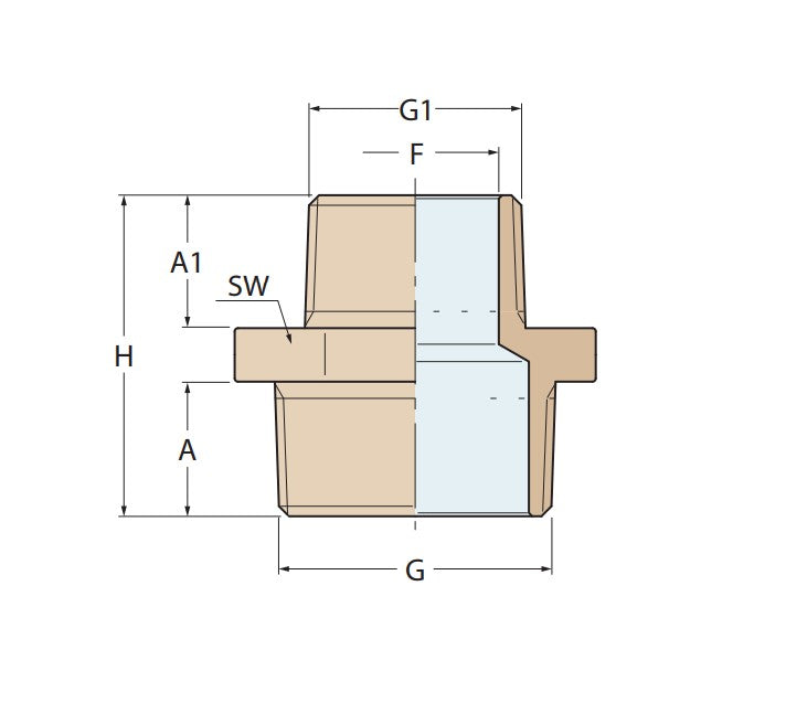 GUIDI brass reducing nipple male-to-male threaded adapter for connecting female fittings of different sizes. Constructed from durable, corrosion-resistant marine-grade brass suitable for saltwater conditions. Ideal for secure, leak-proof plumbing in water, fuel, and bilge systems on boats.