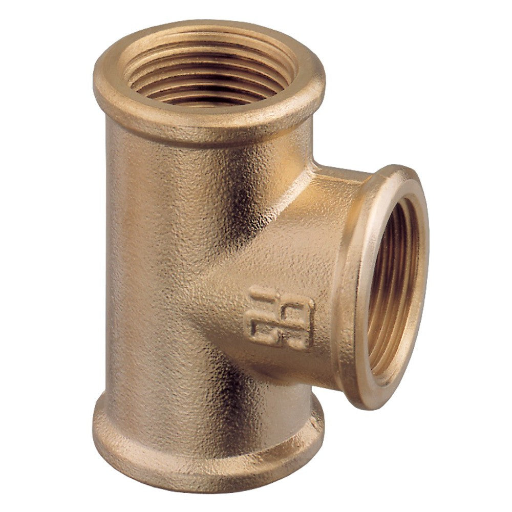 GUIDI marine-grade brass T fitting with triple female threads for branching pipes in marine plumbing. Corrosion-resistant and designed for water, fuel, and bilge applications on boats. Ensures reliable, leak-free operation in harsh saltwater environments.

