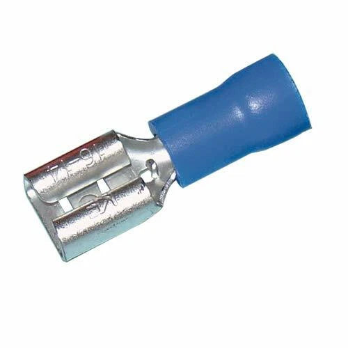 High-quality insulated 6.3mm blade spade terminal for wire sizes 0.5-6mm². Used for secure and quick electrical connections in marine, automotive, and industrial wiring. Color-coded insulation provides easy identification and protection. Available now from Rimal Marine.


