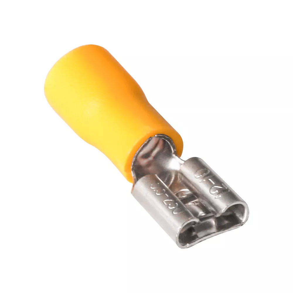 High-quality insulated 6.3mm blade spade terminal for wire sizes 0.5-6mm². Used for secure and quick electrical connections in marine, automotive, and industrial wiring. Color-coded insulation provides easy identification and protection. Available now from Rimal Marine.


