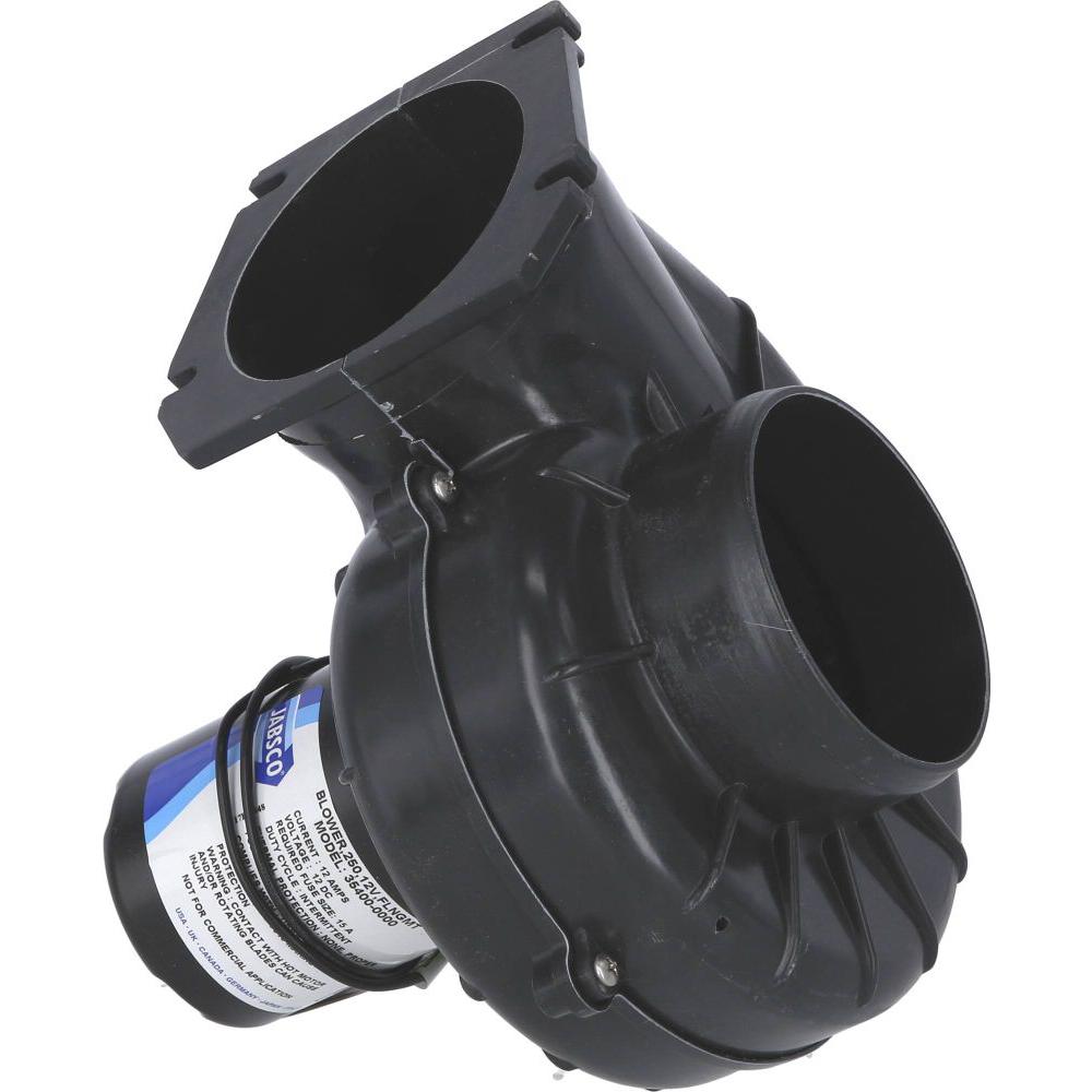 JABSCO ignition-protected marine blower for ventilation in bilge and engine compartments. Available in 12V (35400-0000) and 24V (35400-0010). Corrosion-resistant and ISO 8846 compliant for safe operation in enclosed marine spaces.