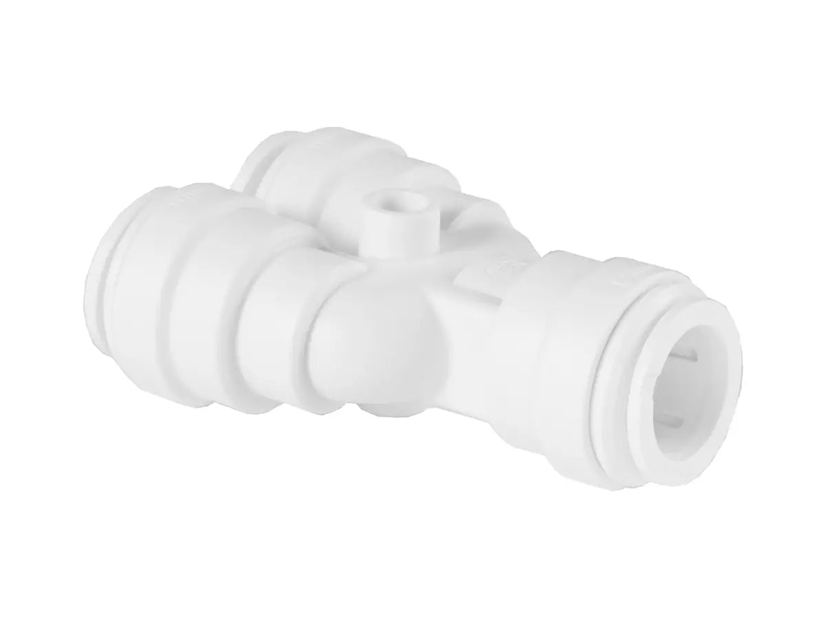 JG Speedfit 2-Way Divider Connector for branching water flow in plumbing and heating systems. Push-fit design allows fast, tool-free installation. Durable and leak-free, ideal for domestic water, central heating, and tight installation areas.