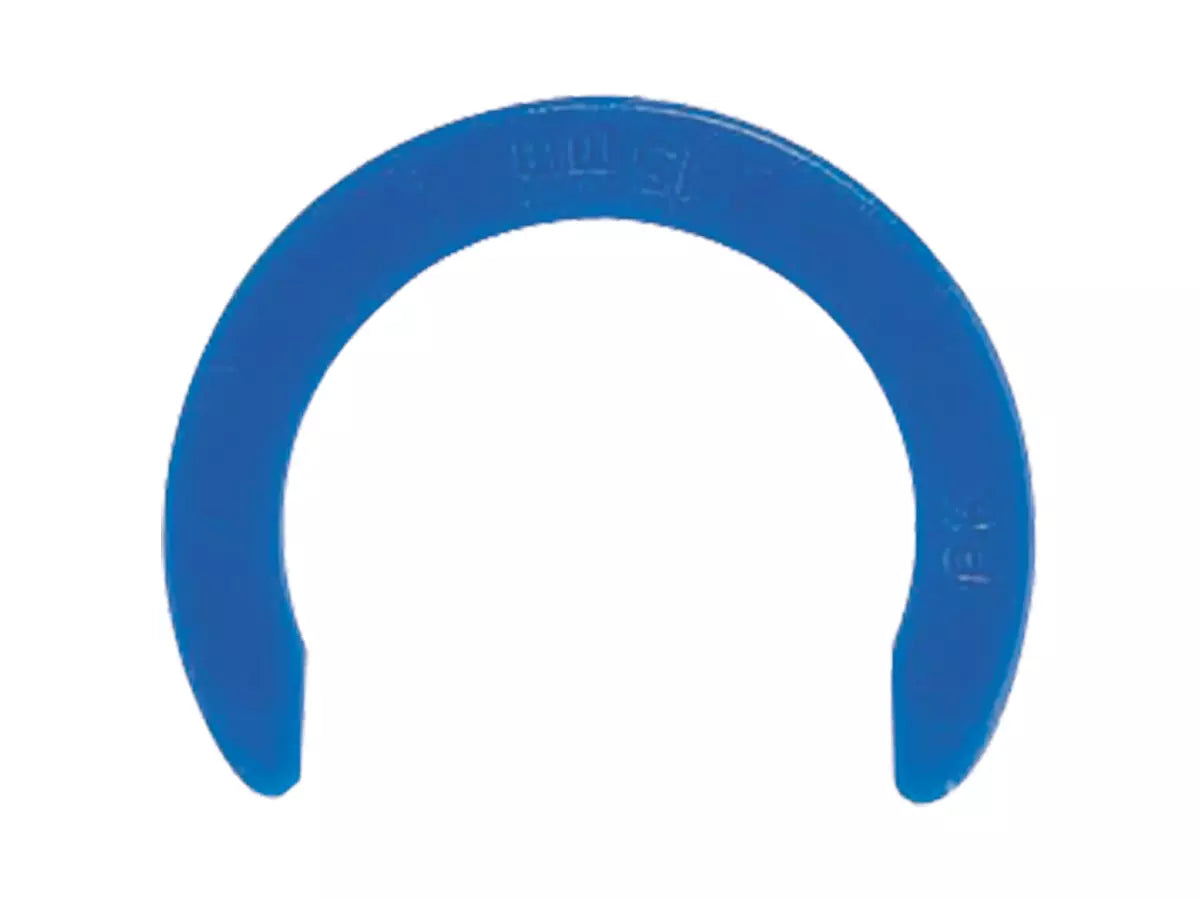 JG Speedfit collet locking clip for securing pipes in push-fit fittings. Prevents accidental disconnection, ideal for plumbing, heating, and water systems. Quick and easy to install, ensures a strong and leak-free connection. Available in various sizes.