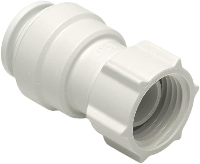 JG Speedfit Female Tap Connector with push-fit design for connecting 15mm or 22mm pipe to 1/2" or 3/4" BSP male threads. Features a brass swivel nut for secure fitting. Tool-free, flame-free installation ideal for hot/cold water and heating systems. Works with copper, PEX, and PB pipe.

