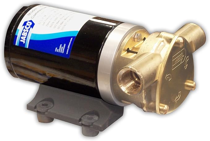 Jabsco Water Puppy commercial bilge pump, 12V & 24V models, featuring heavy-duty bronze construction, self-priming up to 1.2 meters, and 34 liters per minute flow rate. Designed for marine bilge pumping, livewell systems, and water transfer. Certified ignition protected.


