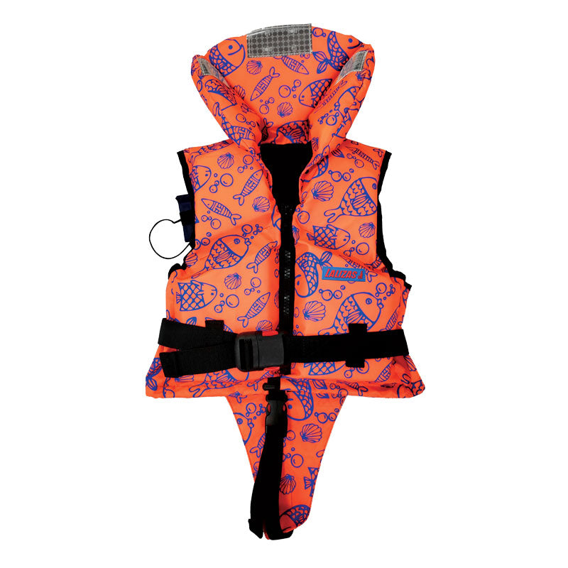 LALIZAS 100N ISO fluorescent orange baby and child lifejacket with aquatic pattern, available in Dubai UAE.