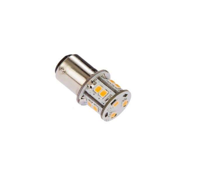 Warm white LED BAY15D-WW bulb, 3.5W power, 10-30V DC input with Ba15D base. Designed for marine applications like cabin and navigation lights. Energy-saving, shock-resistant design. Available in Rimal Marine in UAE.