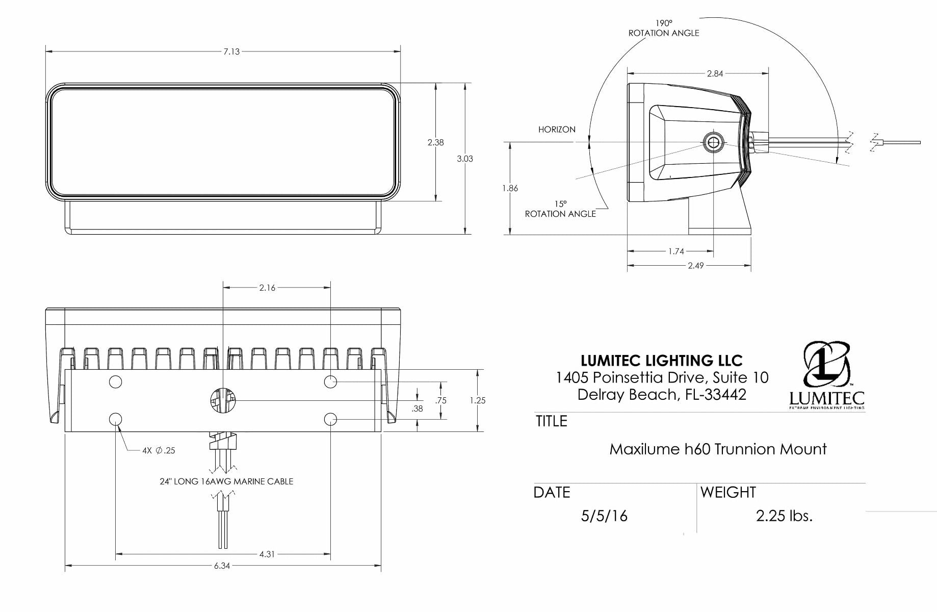 LUMITEC Maxillume h60 LED Flood Light with trunnion mount, 6,000 lumens output, IP67 waterproof housing. Ideal for heavy-duty marine lighting on decks, docks, and vessels. Durable, high-performance floodlight available in Rimal Marine in UAE.
